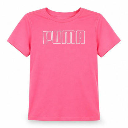 Front view of Puma girls’ pink short sleeve crew neck t-shirt 11-12 years