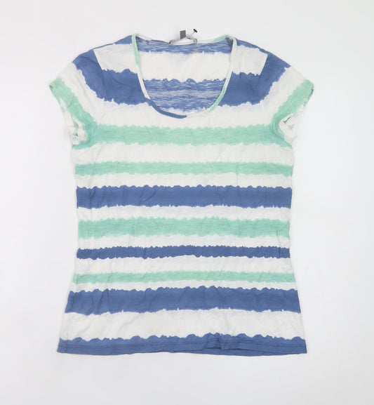 Laura Ashley Women Blue Striped Cotton T-Shirt Size 10