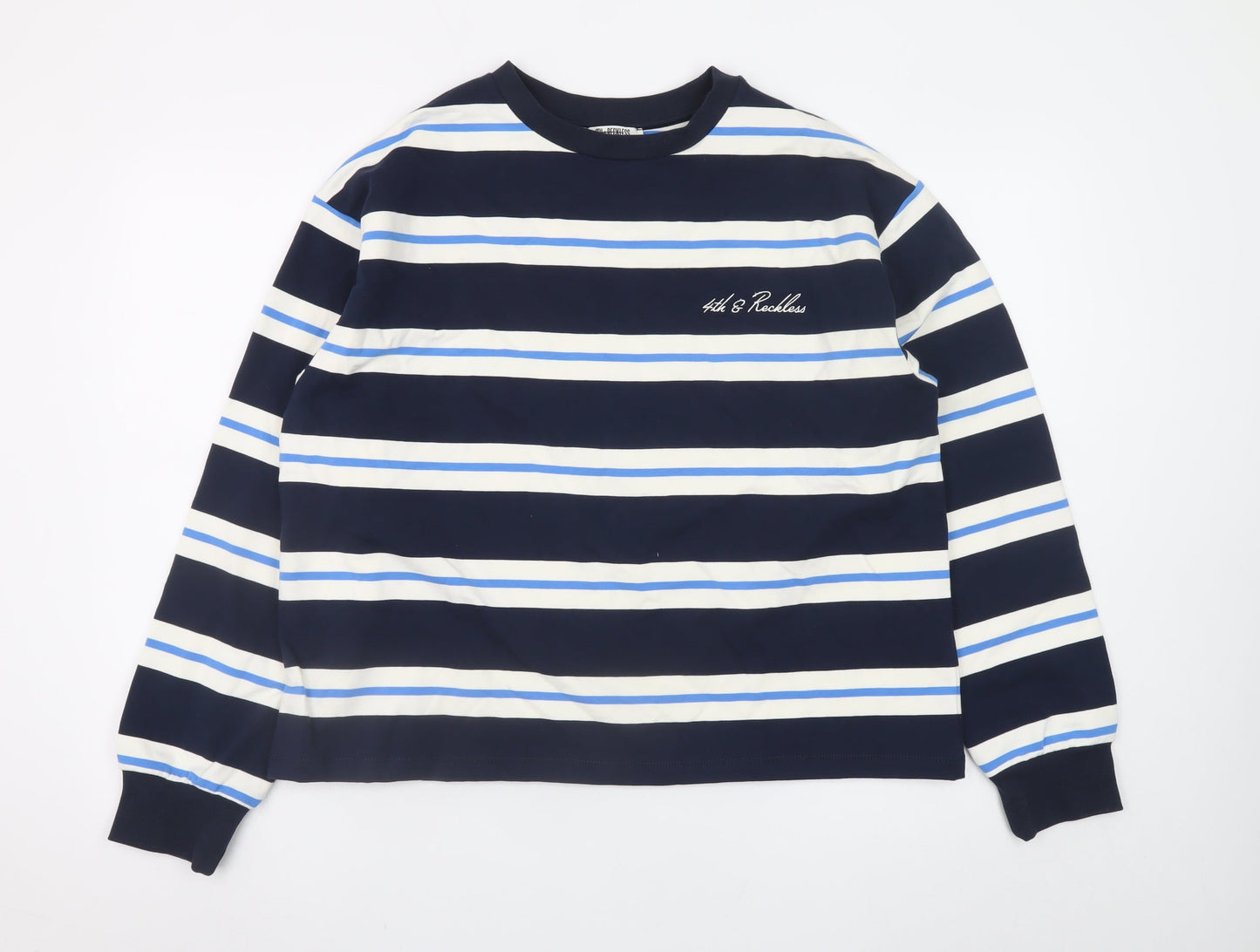 4th & Reckless Men's Blue Striped Long Sleeve Crew Neck Cotton T-Shirt Size S