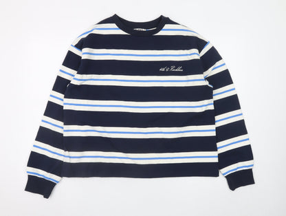4th & Reckless Men's Blue Striped Long Sleeve Crew Neck Cotton T-Shirt Size S