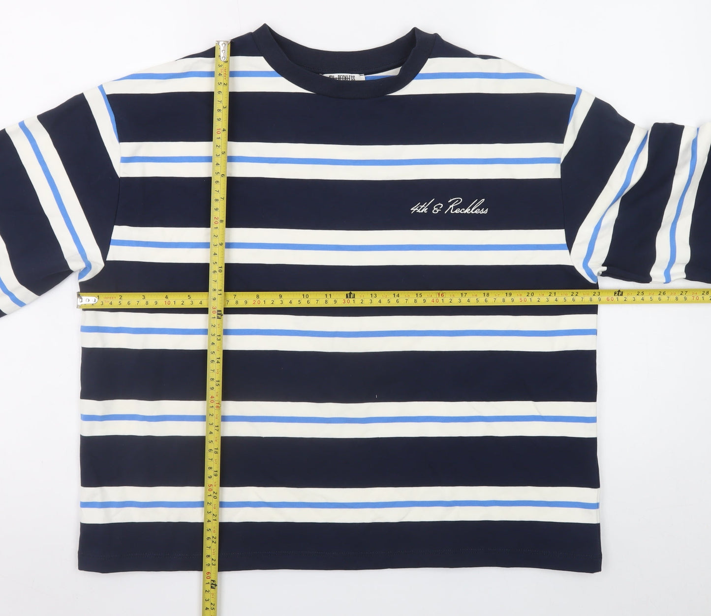 4th & Reckless Men's Blue Striped Long Sleeve Crew Neck Cotton T-Shirt Size S