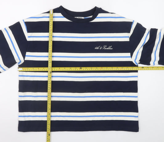 4th & Reckless Men's Blue Striped Long Sleeve Crew Neck Cotton T-Shirt Size S
