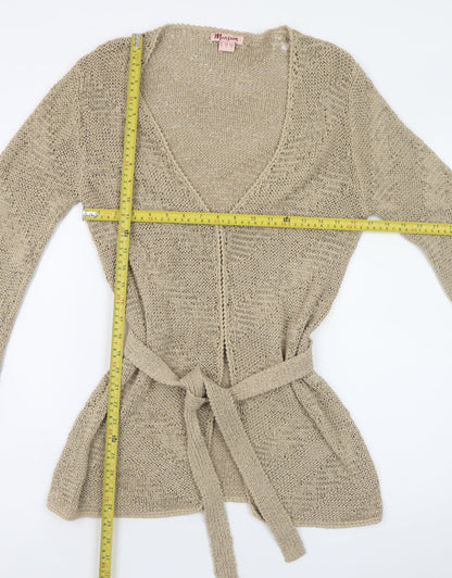 Monsoon Women Beige V-Neck Long Sleeve Open Knit Cardigan Size 14