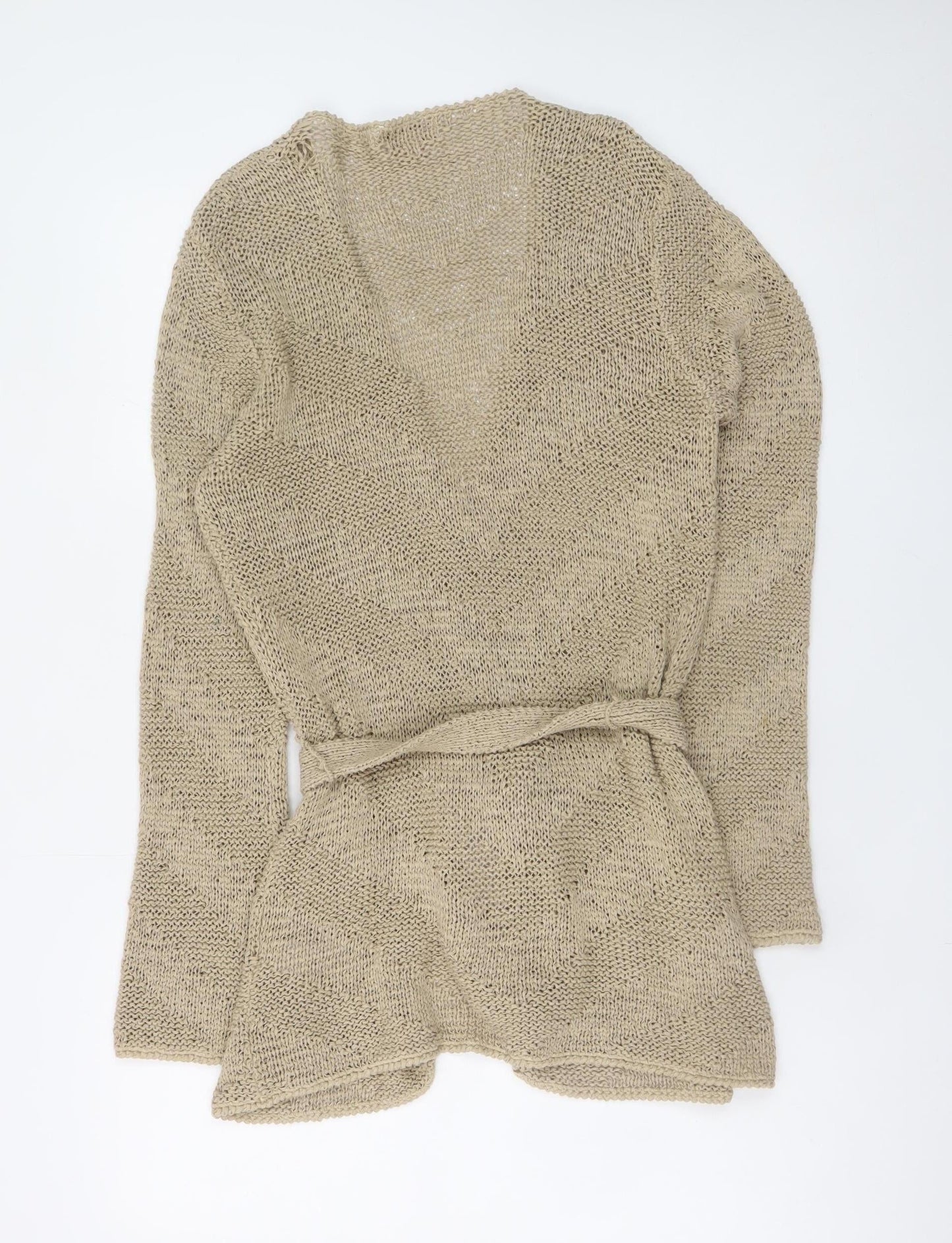 Monsoon Women Beige V-Neck Long Sleeve Open Knit Cardigan Size 14