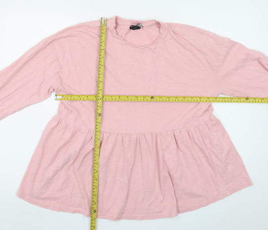 ASOS DESIGN Women Pink Cotton Long Sleeve Tunic Blouse Size 12
