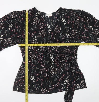 Apricot Womens Black Floral Wrap Blouse UK 16 Long Sleeve