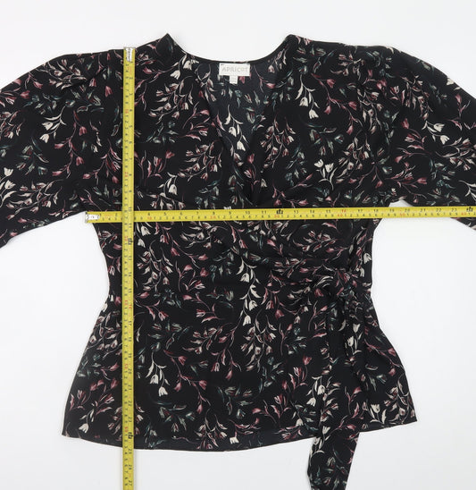 Apricot Womens Black Floral Wrap Blouse UK 16 Long Sleeve