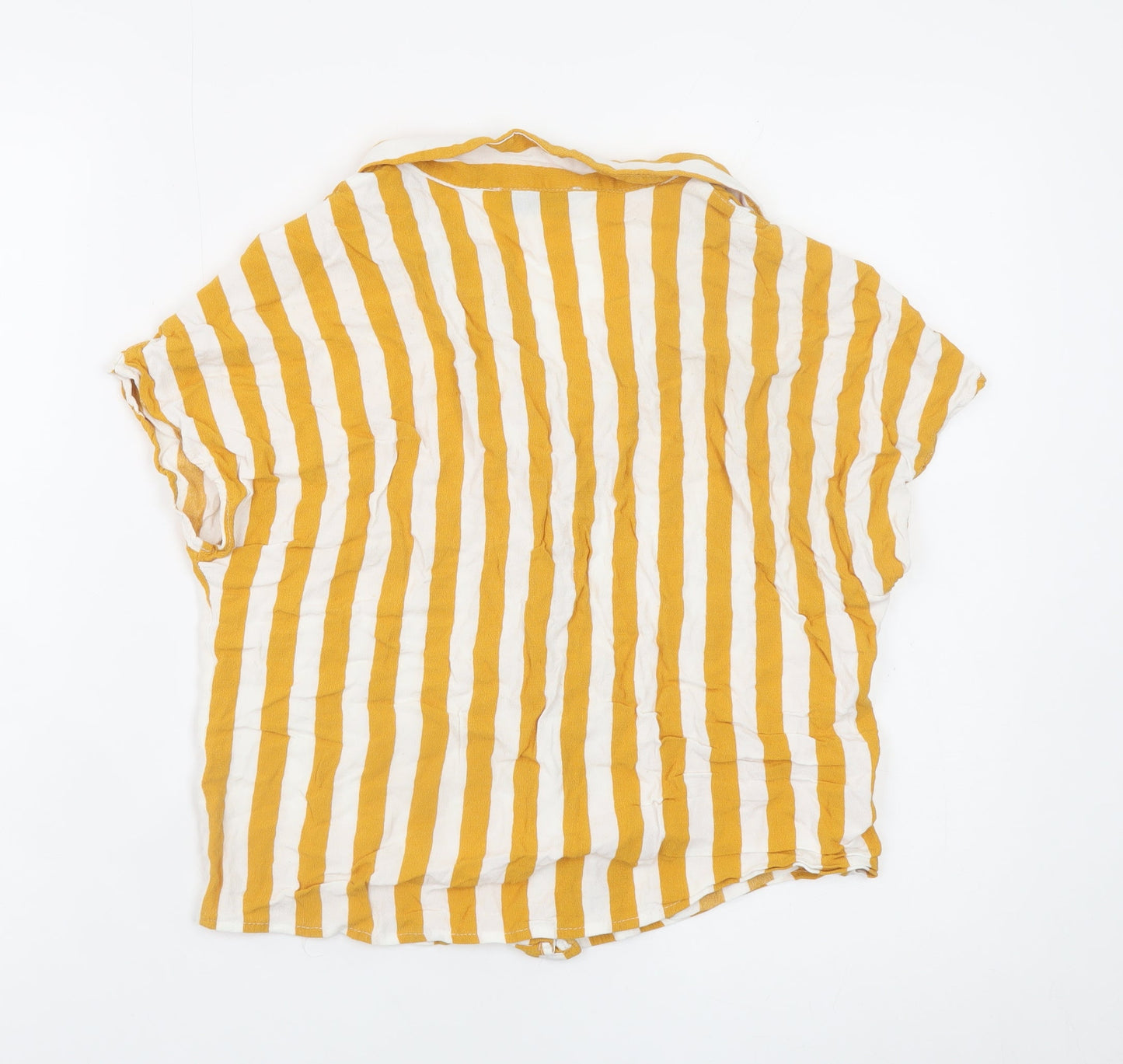 Bershka Womens Yellow White Striped Short Sleeve Button-Up Shirt S