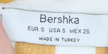 Bershka Womens Yellow White Striped Short Sleeve Button-Up Shirt S