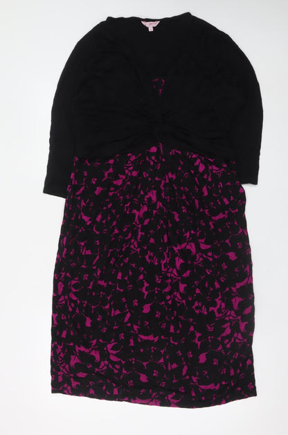 Marks and Spencer Women Black Purple Floral Fit & Flare Dress Size 16