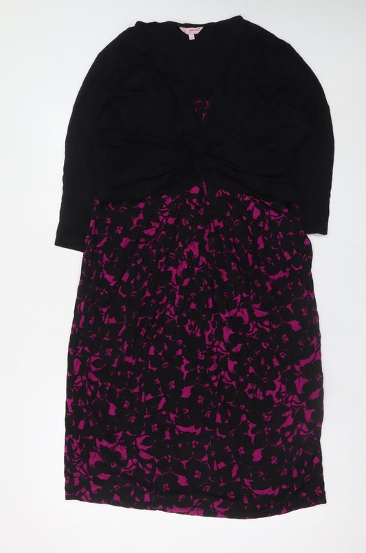 Marks and Spencer Women Black Purple Floral Fit & Flare Dress Size 16