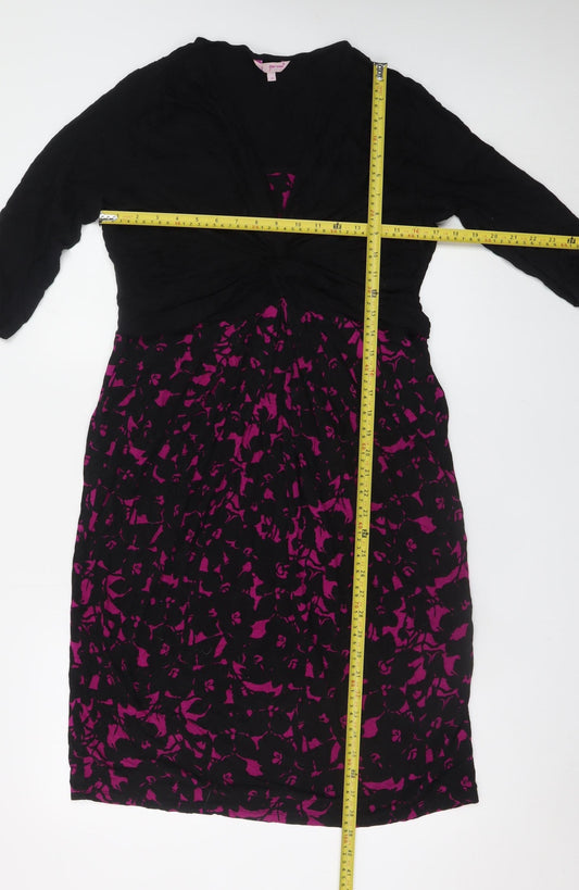 Marks and Spencer Women Black Purple Floral Fit & Flare Dress Size 16