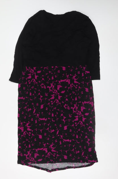 Marks and Spencer Women Black Purple Floral Fit & Flare Dress Size 16