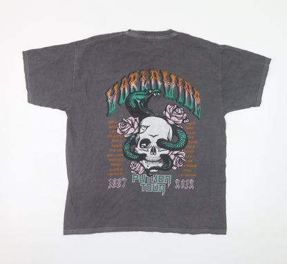 PrettyLittleThing Men Grey Graphic Rock Skull Snake T-Shirt M