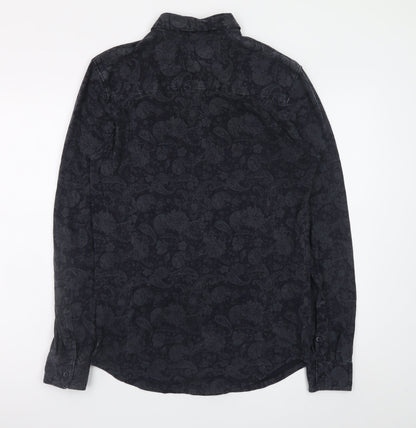 Zara Man Black Paisley Long Sleeve Slim Fit Cotton Shirt Men's M