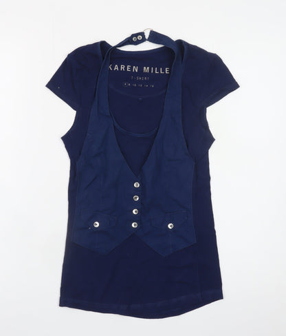 Karen Millen Women's Blue Size 6 Slim Fit Button Detail T-Shirt