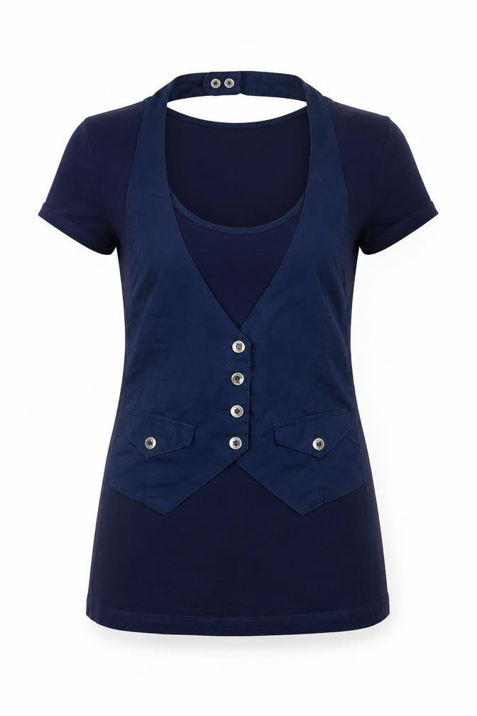 Karen Millen Women's Blue Size 6 Slim Fit Button Detail T-Shirt