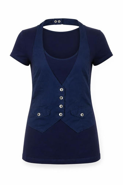 Karen Millen Women's Blue Size 6 Slim Fit Button Detail T-Shirt