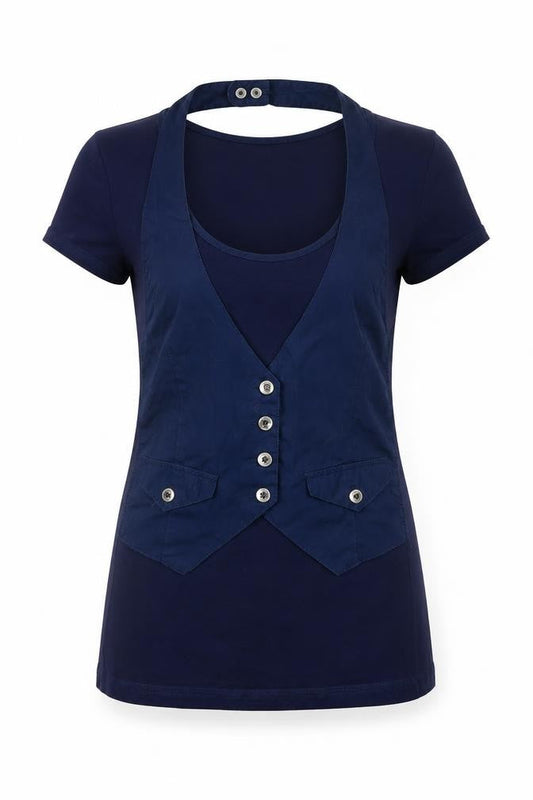 Karen Millen Women's Blue Size 6 Slim Fit Button Detail T-Shirt