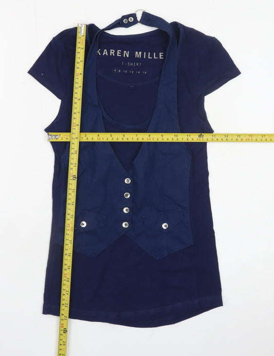 Karen Millen Women's Blue Size 6 Slim Fit Button Detail T-Shirt
