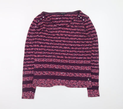 Maine New England Women's Purple Striped Long Sleeve Cotton T-Shirt Size 14