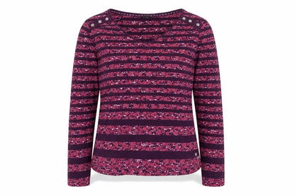 Maine New England Women's Purple Striped Long Sleeve Cotton T-Shirt Size 14