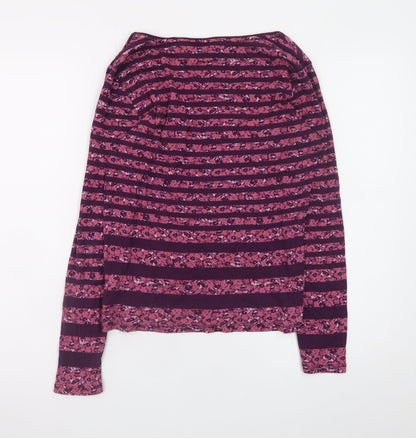 Maine New England Women's Purple Striped Long Sleeve Cotton T-Shirt Size 14