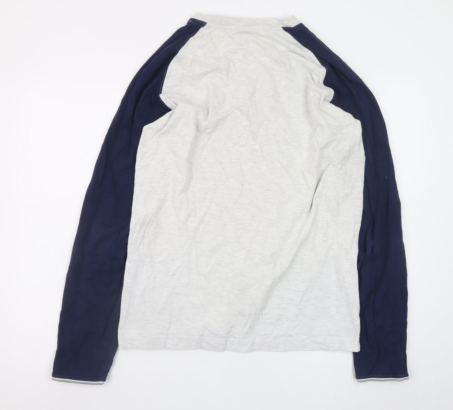 Nike Men's Grey and Navy Long Sleeve Graphic T-Shirt XL Cotton