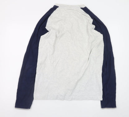 Nike Men's Grey and Navy Long Sleeve Graphic T-Shirt XL Cotton