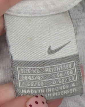 Nike Men's Grey and Navy Long Sleeve Graphic T-Shirt XL Cotton