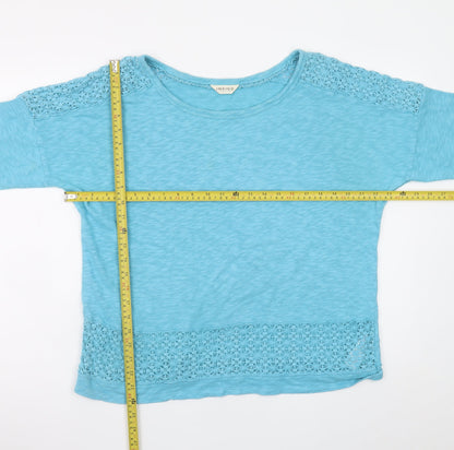 Marks and Spencer Women Blue Crochet Trim Cotton T-Shirt UK 16
