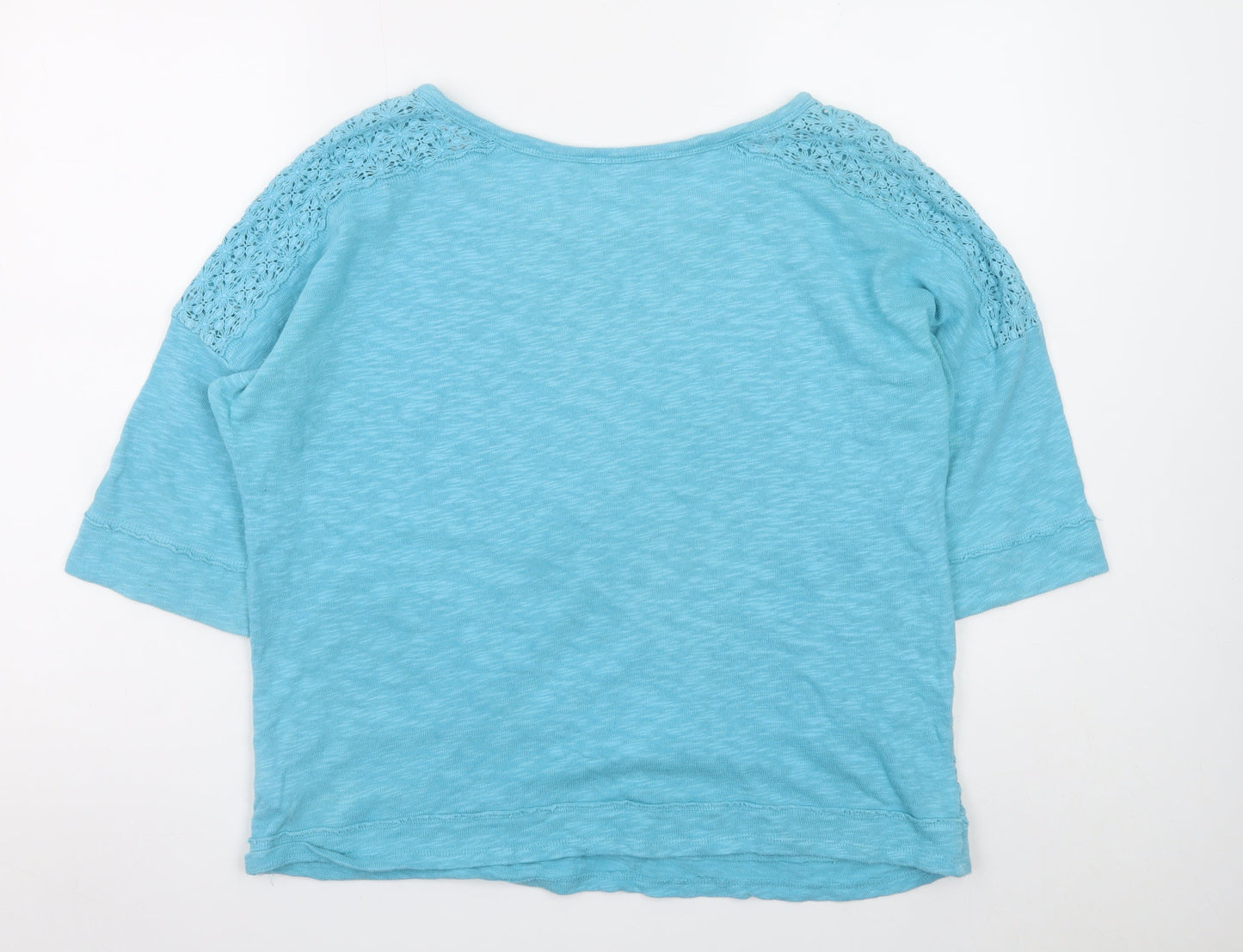 Marks and Spencer Women Blue Crochet Trim Cotton T-Shirt UK 16