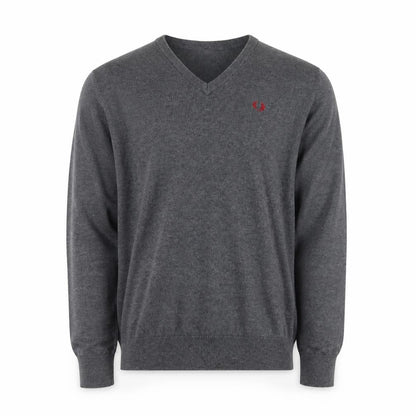 Fred Perry Men's Grey Wool V-Neck Jumper Size M Classic Knitwear