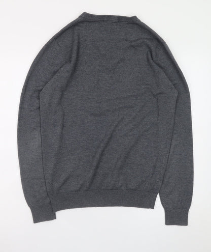 Fred Perry Men's Grey Wool V-Neck Jumper Size M Classic Knitwear