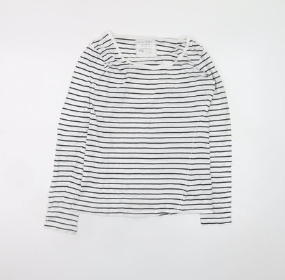ICHI Women’s White Black Striped Long Sleeve Cotton T-Shirt L