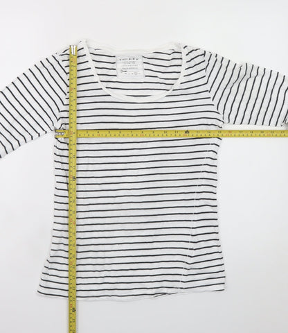 ICHI Women’s White Black Striped Long Sleeve Cotton T-Shirt L