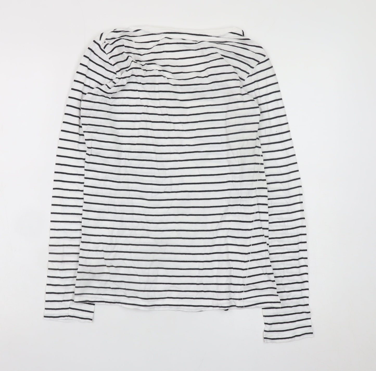 ICHI Women’s White Black Striped Long Sleeve Cotton T-Shirt L