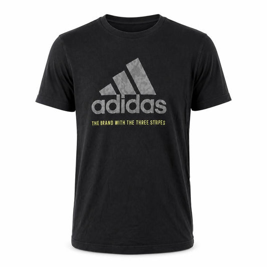 Front view of Adidas Men's Black Crew Neck Short Sleeve T-Shirt, size M