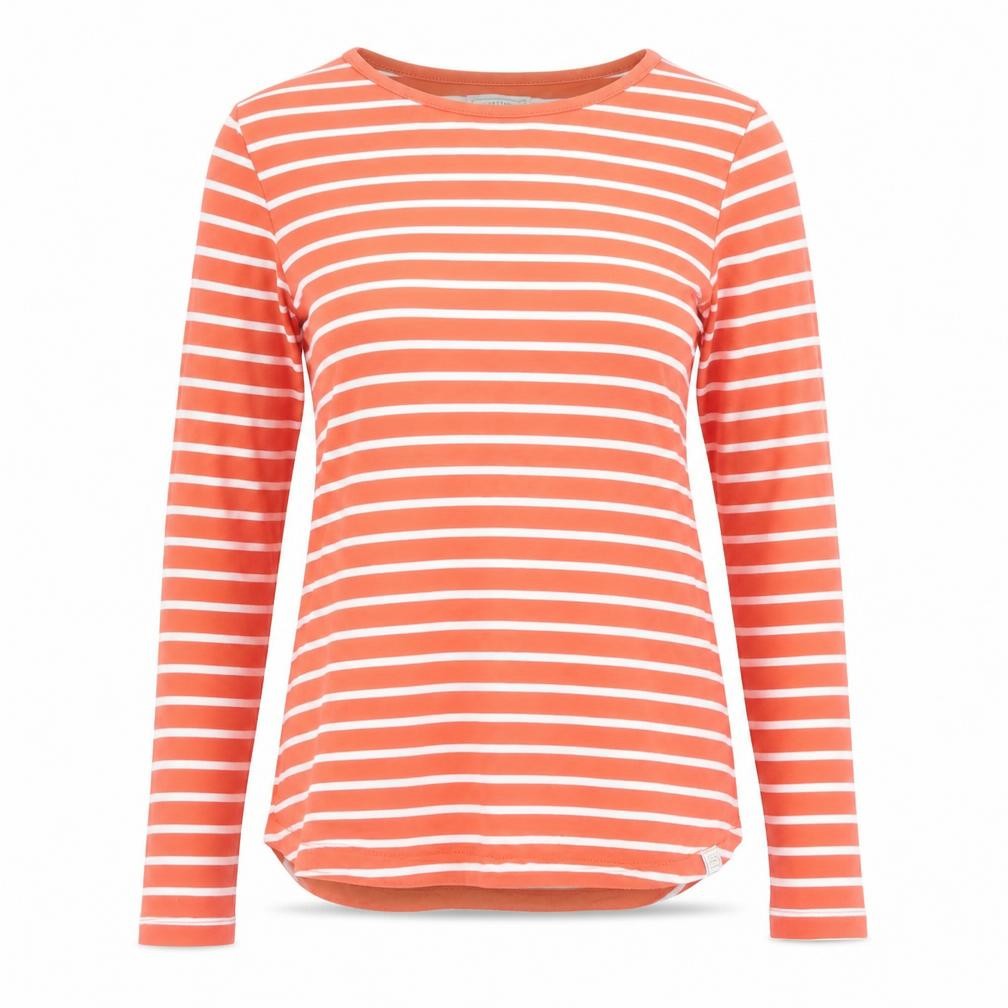 Fat Face Women's Orange Striped Long Sleeve Cotton T-Shirt UK 8