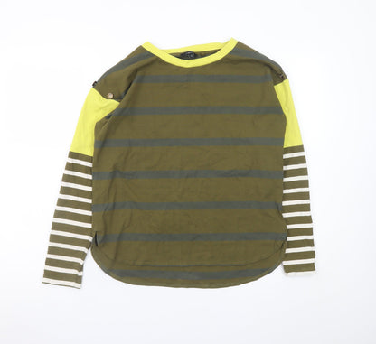 Next Women Green Stripe Long Sleeve Cotton Blend Casual Top Size 12