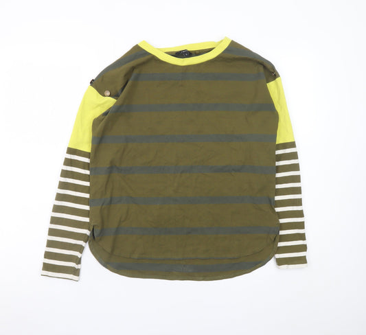 Next Women Green Stripe Long Sleeve Cotton Blend Casual Top Size 12