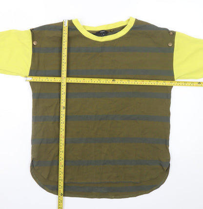Next Women Green Stripe Long Sleeve Cotton Blend Casual Top Size 12
