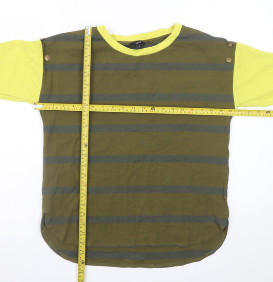 Next Women Green Stripe Long Sleeve Cotton Blend Casual Top Size 12