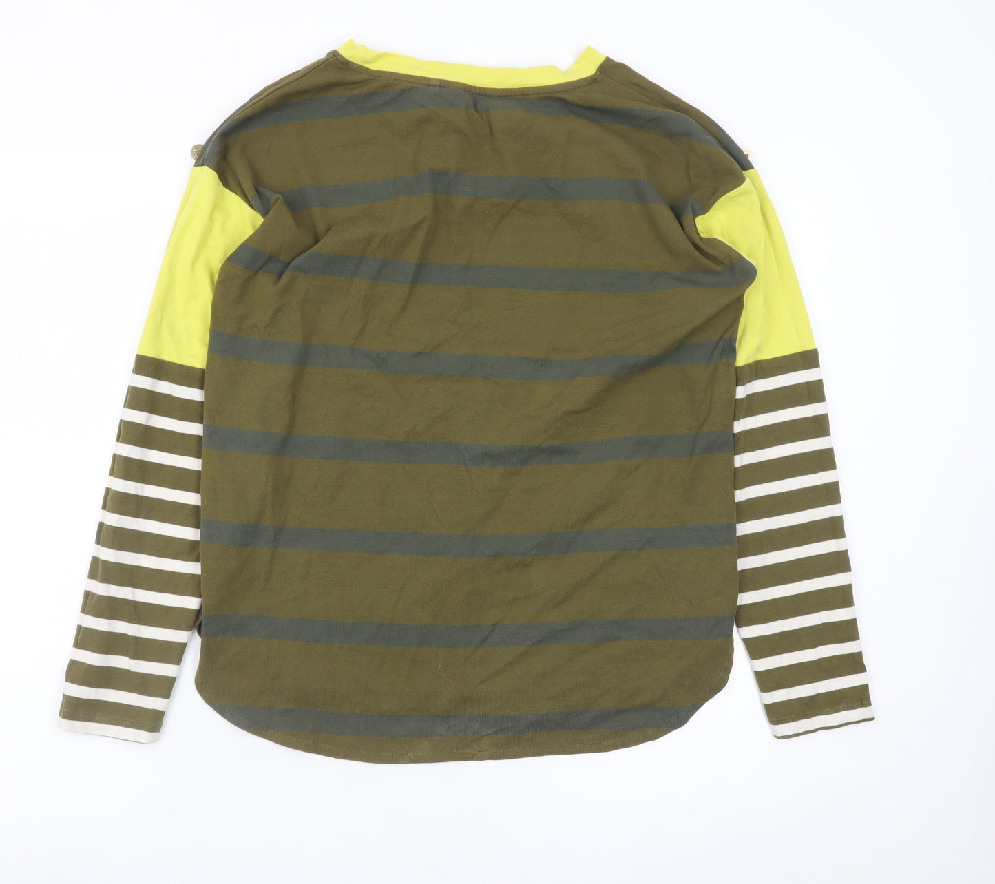 Next Women Green Stripe Long Sleeve Cotton Blend Casual Top Size 12