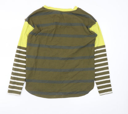 Next Women Green Stripe Long Sleeve Cotton Blend Casual Top Size 12