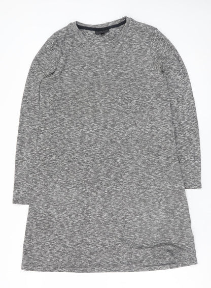 Topshop Women Grey Size 8 Long Sleeve Shift Jersey Dress