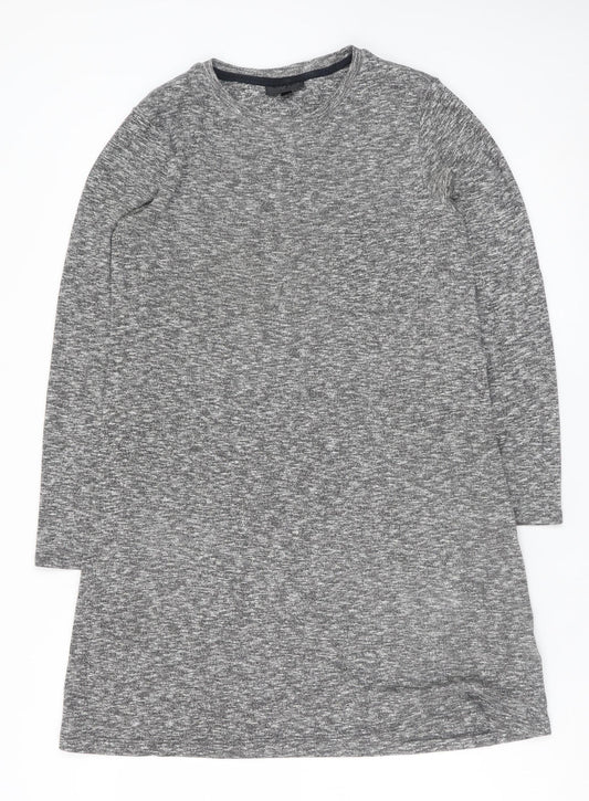 Topshop Women Grey Size 8 Long Sleeve Shift Jersey Dress