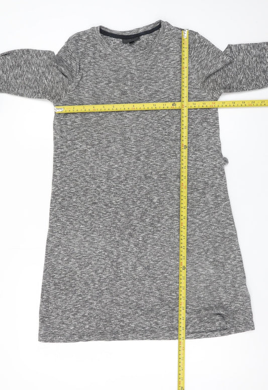 Topshop Women Grey Size 8 Long Sleeve Shift Jersey Dress