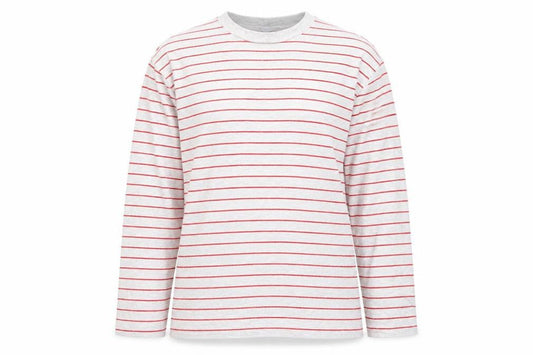 Front view of ASOS DESIGN Women’s Grey Red Striped Long Sleeve T-Shirt, size S