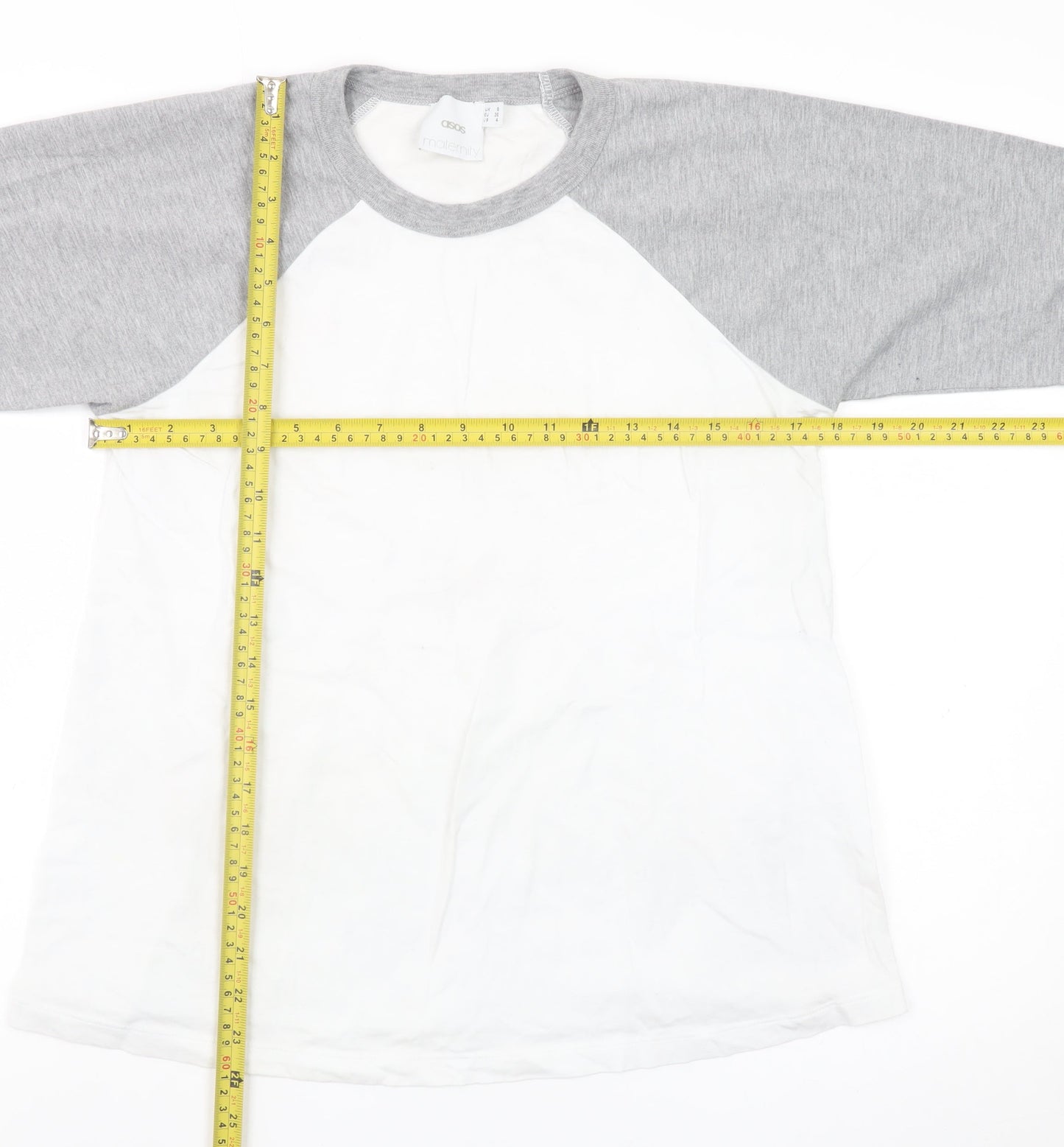 ASOS Women’s Grey White Raglan 3/4 Sleeve Colourblock T-Shirt Size 8